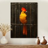 Yellow red Caged Bird elegance - Bird Canvas Wall Art