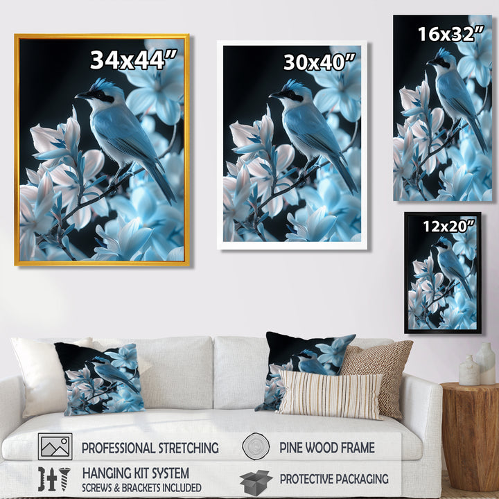 Blue black Tropical Oasis Bird blooms - Bird Home Decor Art