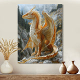 Yellow white Golden Wings Dragon - Dragons Large Canvas Wall Art