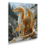 Yellow white Golden Wings Dragon - Dragons Large Canvas Wall Art