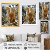 Yellow white Golden Wings Dragon - Dragons Large Canvas Wall Art