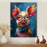 Curious blue pink pig portrait - Pig Large Canvas Wall Art