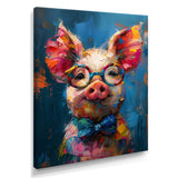 Curious blue pink pig portrait - Pig Large Canvas Wall Art