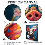Curious blue pink pig portrait - Pig Large Canvas Wall Art