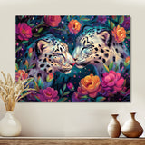 White leopard love flower blooms - Leopard Living Room Wall Art