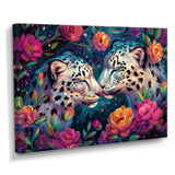 White leopard love flower blooms - Leopard Living Room Wall Art
