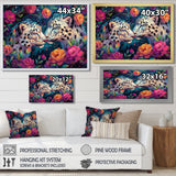 White leopard love flower blooms - Leopard Living Room Wall Art