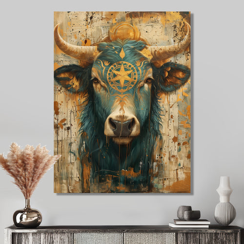 Vintage green Taurus constellation zodiac portrait - Taurus Wall Art Prints