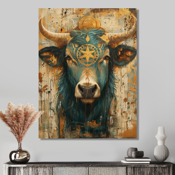 Vintage green Taurus constellation zodiac portrait - Taurus Wall Art Prints