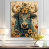 Vintage floral green Taurus portrait - Green Taurus Wall Art