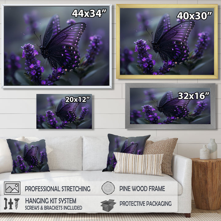 Purple black Butterfly beauty on flower - Butterfly Canvas Wall Art