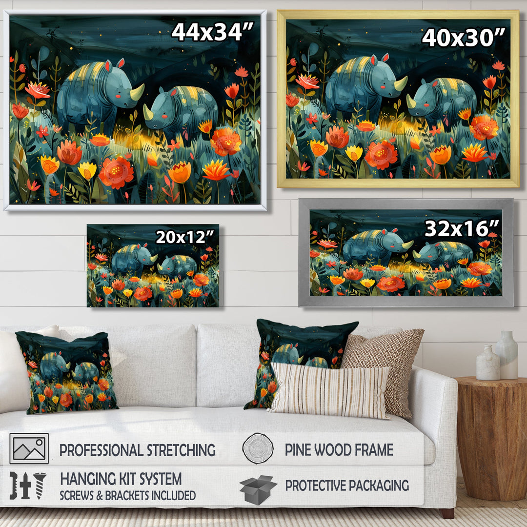 Green orange summer Rhino wondering dreams - Rhino Wall Art Prints