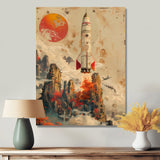 Orange Rocket in space I - Rocket Canvas Wall Art