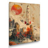 Orange Rocket in space I - Rocket Canvas Wall Art