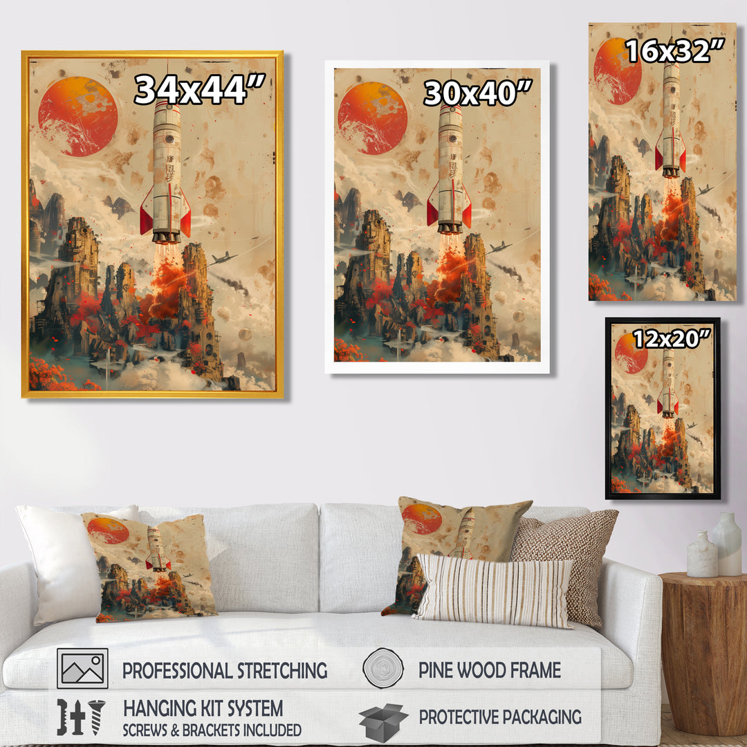 Orange Rocket in space I - Rocket Canvas Wall Art