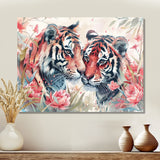 White pink tigers flowers meadows - Tiger Framed Canvas Art
