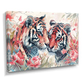 White pink tigers flowers meadows - Tiger Framed Canvas Art
