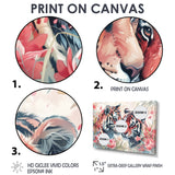 White pink tigers flowers meadows - Tiger Framed Canvas Art