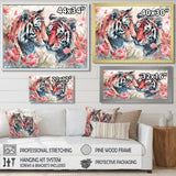 White pink tigers flowers meadows - Tiger Framed Canvas Art