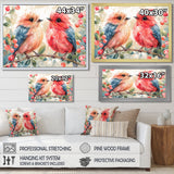 Pink Blue love birds on a branch - Bird Home Decor Art