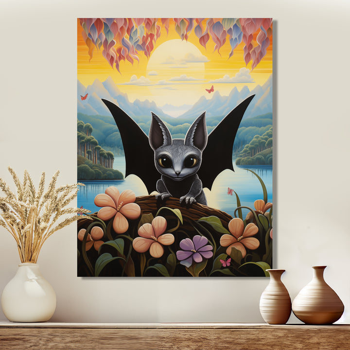 Gothic Bat in colorful flower rainforest - Bat Living Room Wall Art