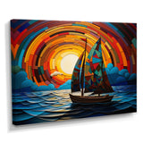 Colorful sunrise Sailing Boat on the ocean I - Boat Sailing Canvas Wall Art