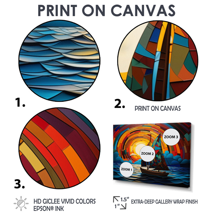 Colorful sunrise Sailing Boat on the ocean I - Boat Sailing Canvas Wall Art