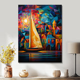 Colorful Sailing Boat at port I - Boat Sailing Canvas Wall Art