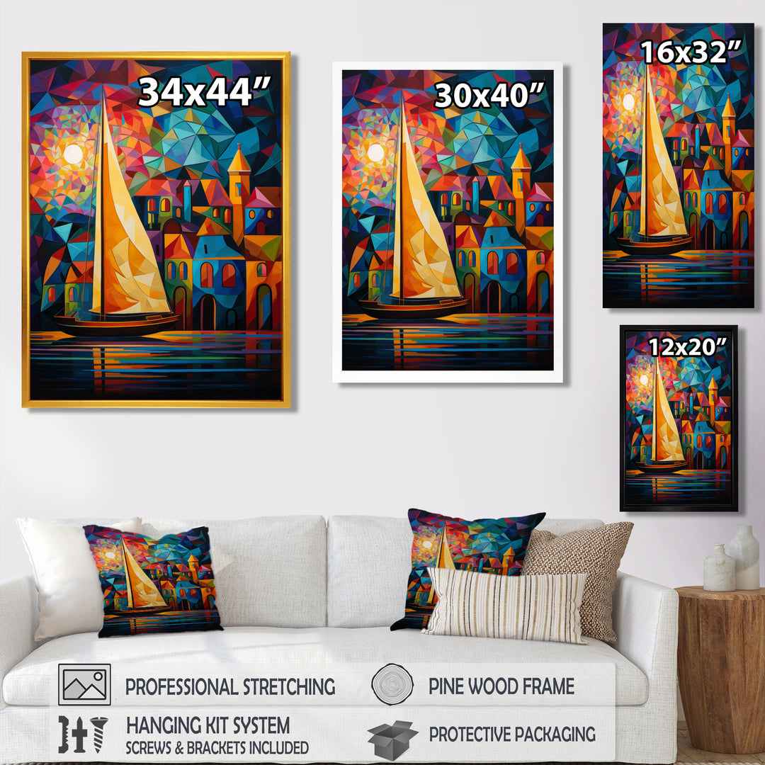 Colorful Sailing Boat at port I - Boat Sailing Canvas Wall Art