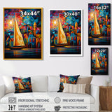 Colorful Sailing Boat at port I - Boat Sailing Canvas Wall Art