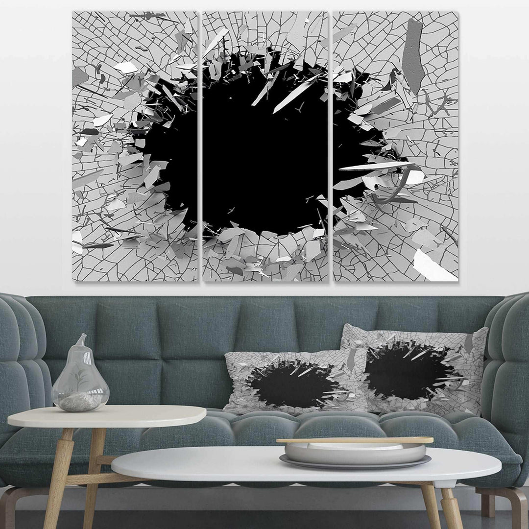 Abstract Broken Wall 3D Design Multi-Panels 3 Panels