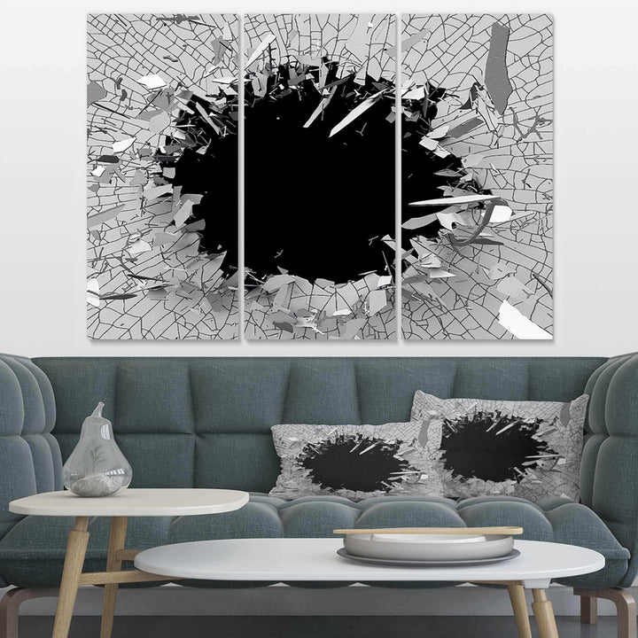 Abstract Broken Wall 3D Design Multi-Panels 3 Panels