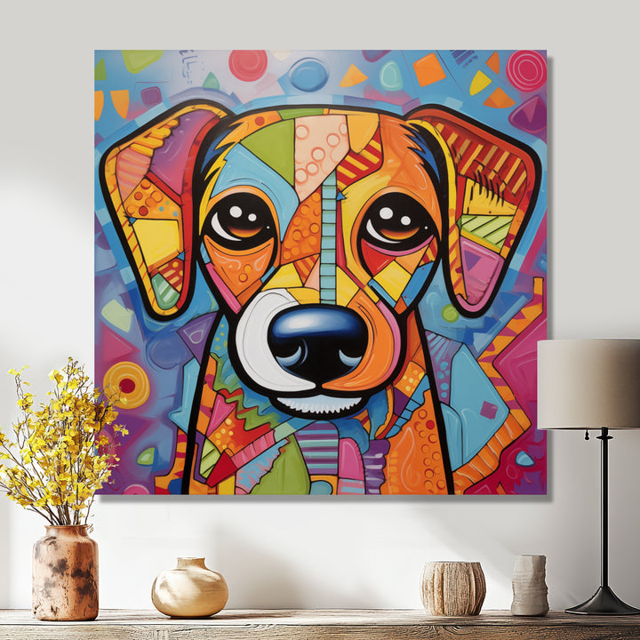 Geometric multicolor dog portrait - Dog Living Room Wall Art