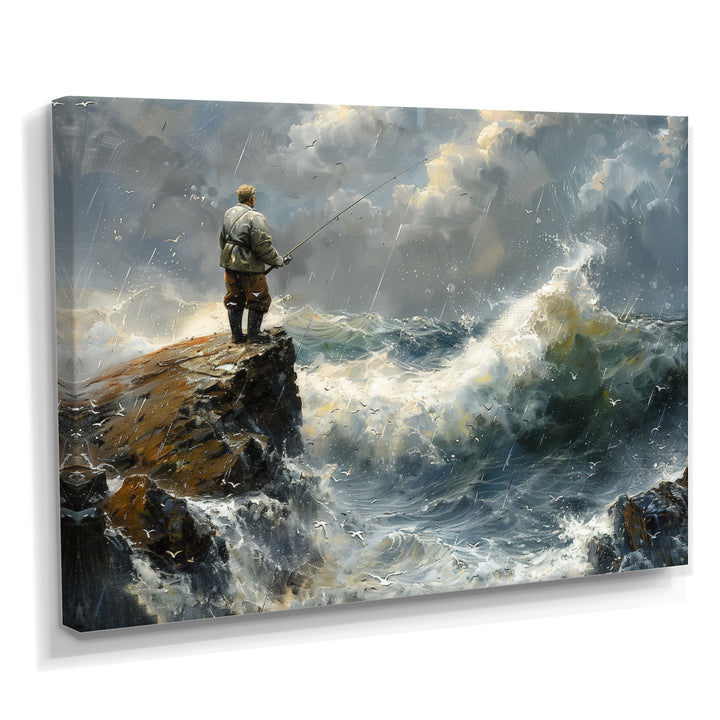 Cliffside Ocean Fishing - Hunting &amp; Fishing Canvas Wall Art