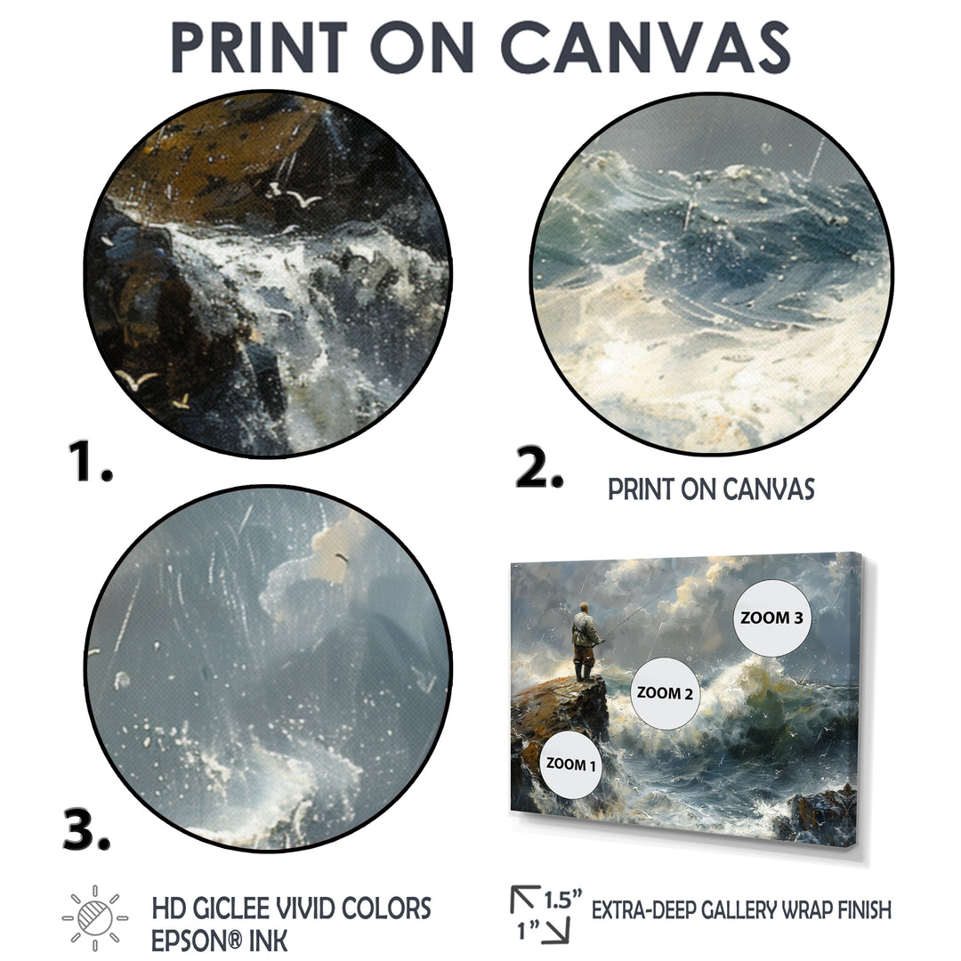 Cliffside Ocean Fishing - Hunting &amp; Fishing Canvas Wall Art