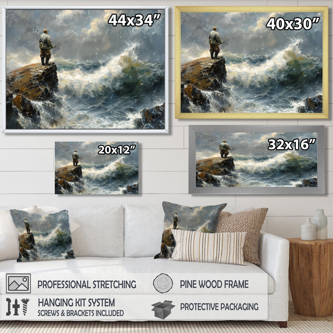 Cliffside Ocean Fishing - Hunting &amp; Fishing Canvas Wall Art