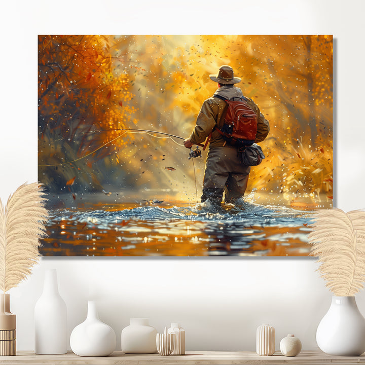 Autumn River Fishing - Hunting &amp; Fishing Canvas Wall Art