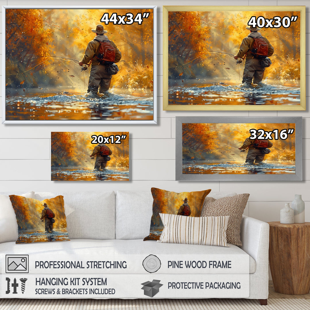 Autumn River Fishing - Hunting &amp; Fishing Canvas Wall Art
