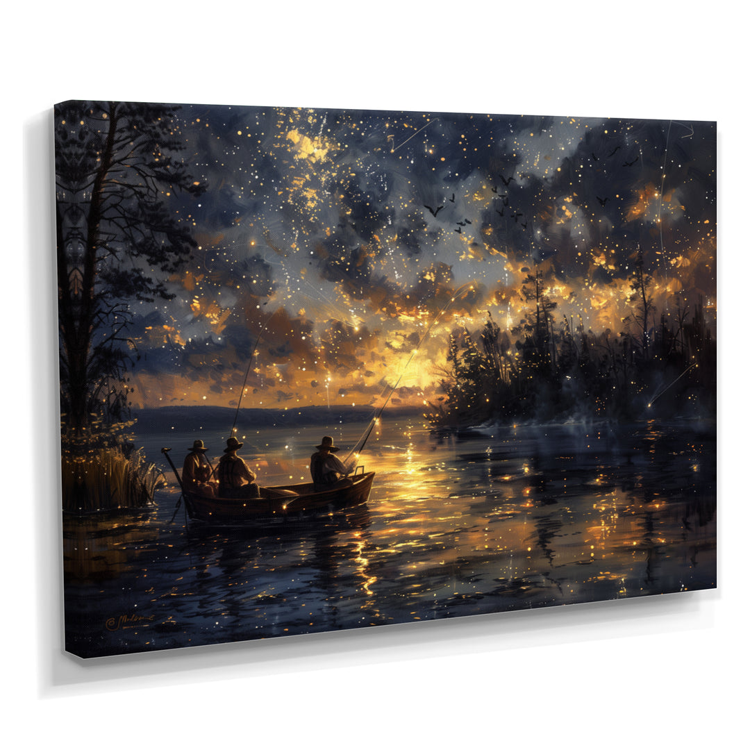 Fishing Under The Starry Night Sky - Hunting &amp; Fishing Canvas Wall Art