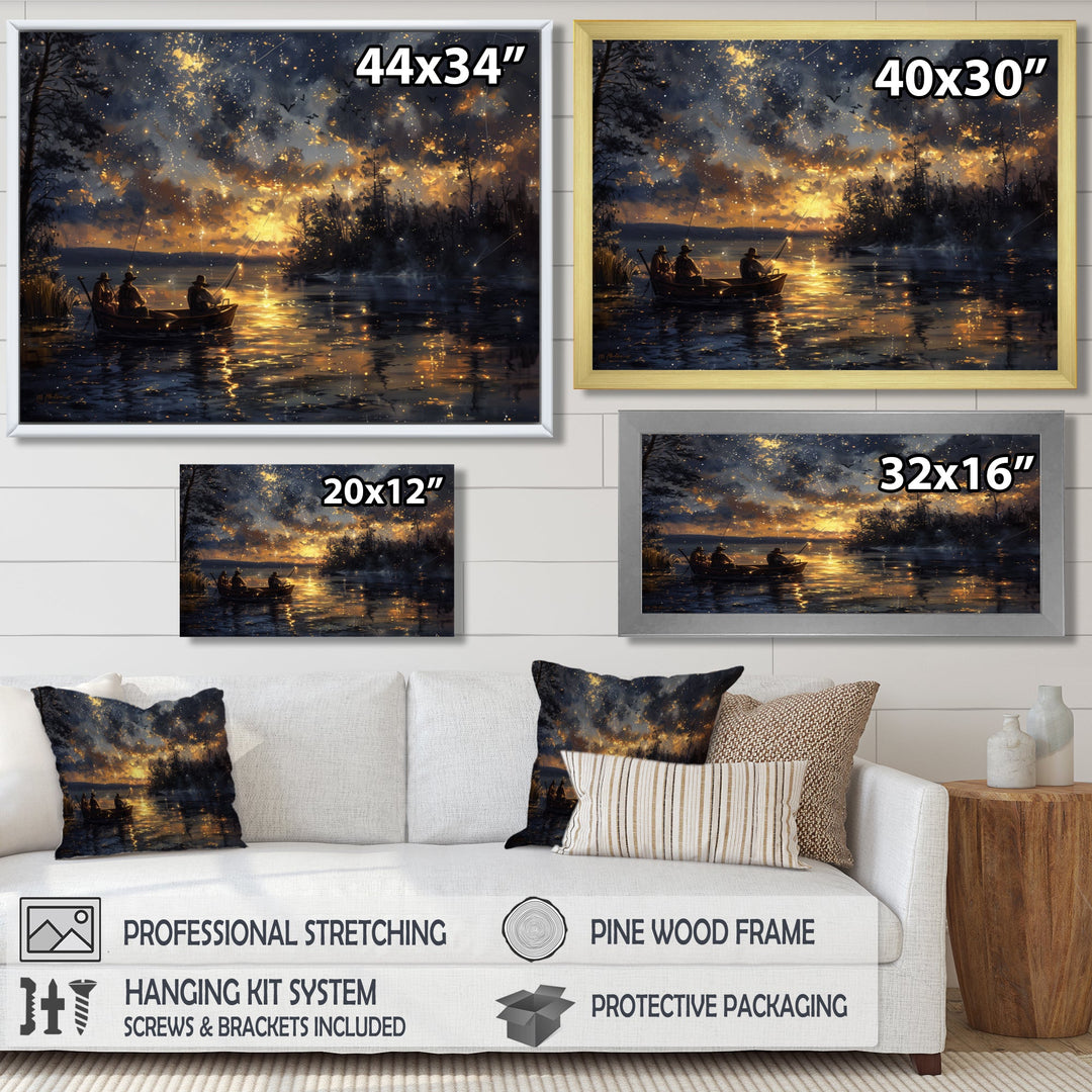Fishing Under The Starry Night Sky - Hunting &amp; Fishing Canvas Wall Art