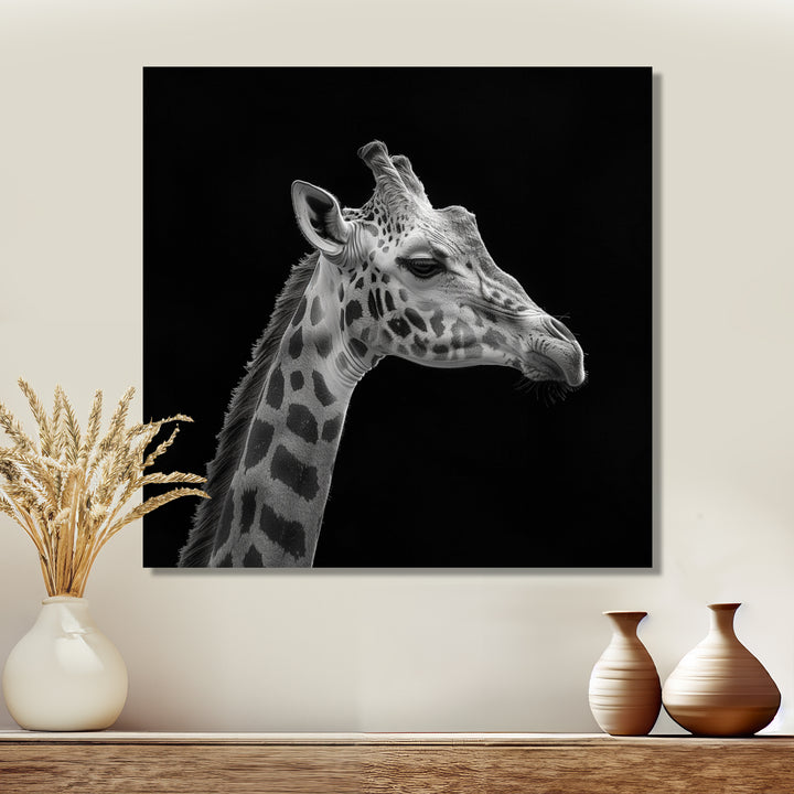 Giraffe profile on black - Gray Giraffe Wall Art