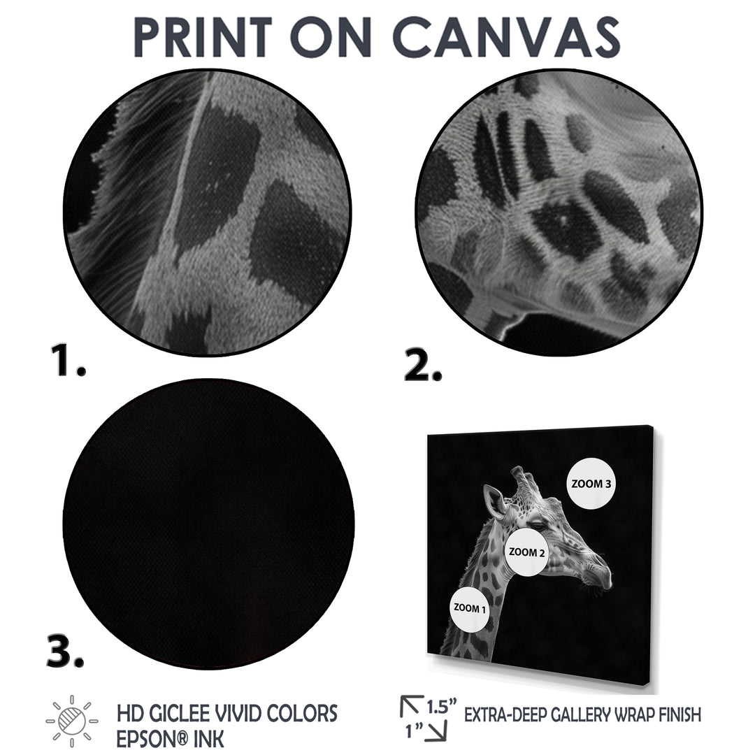 Giraffe profile on black - Gray Giraffe Wall Art