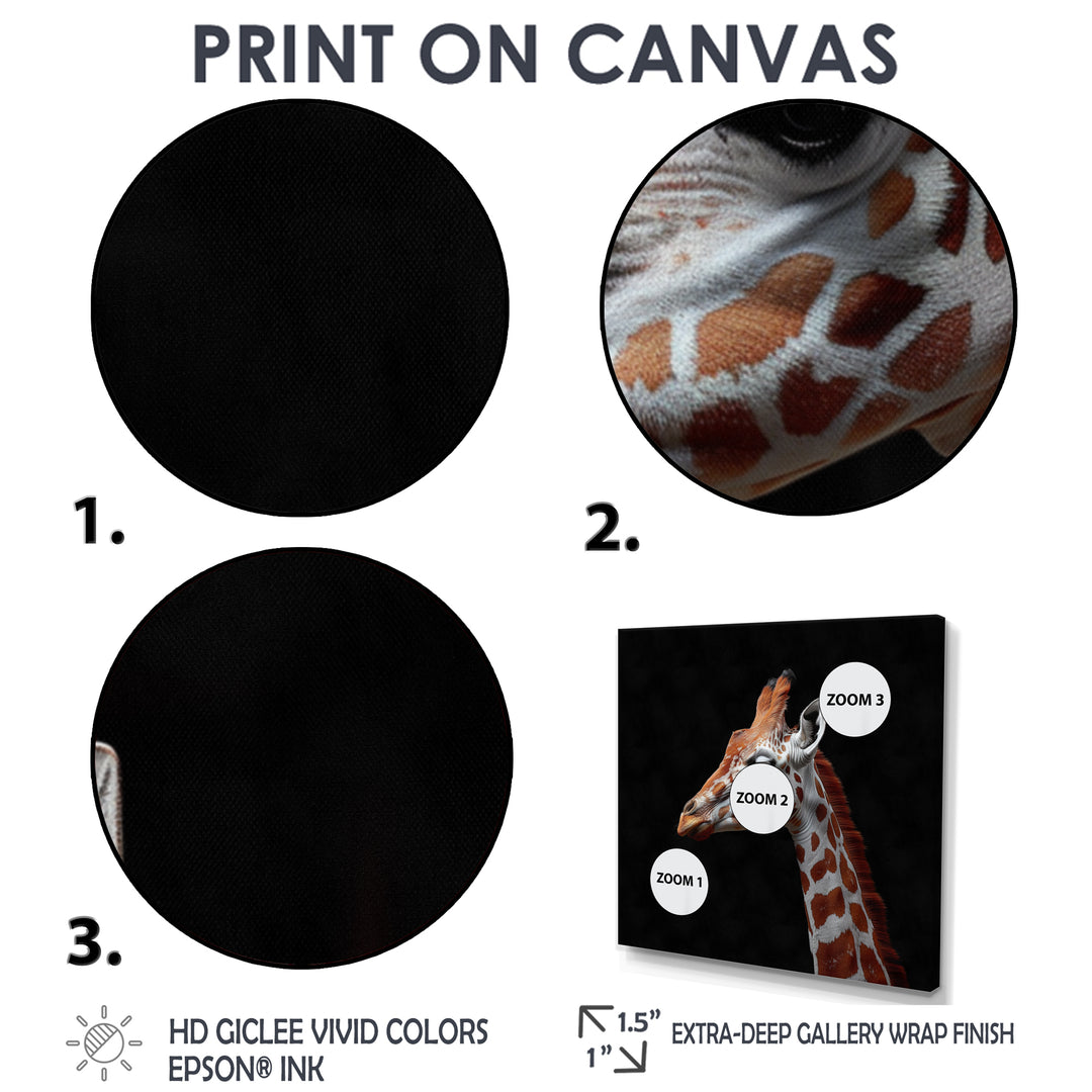 Brown giraffe profile on black - White Giraffe Wall Art