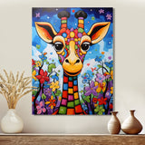 Colorful cute Giraffe in jungle landscape - Giraffe Framed Canvas Art