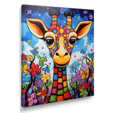 Colorful cute Giraffe in jungle landscape - Giraffe Framed Canvas Art
