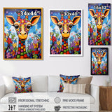 Colorful cute Giraffe in jungle landscape - Giraffe Framed Canvas Art
