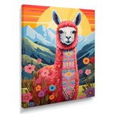Pink Alpaca in Chile mountain blooms landscape - Llama Wall Decor