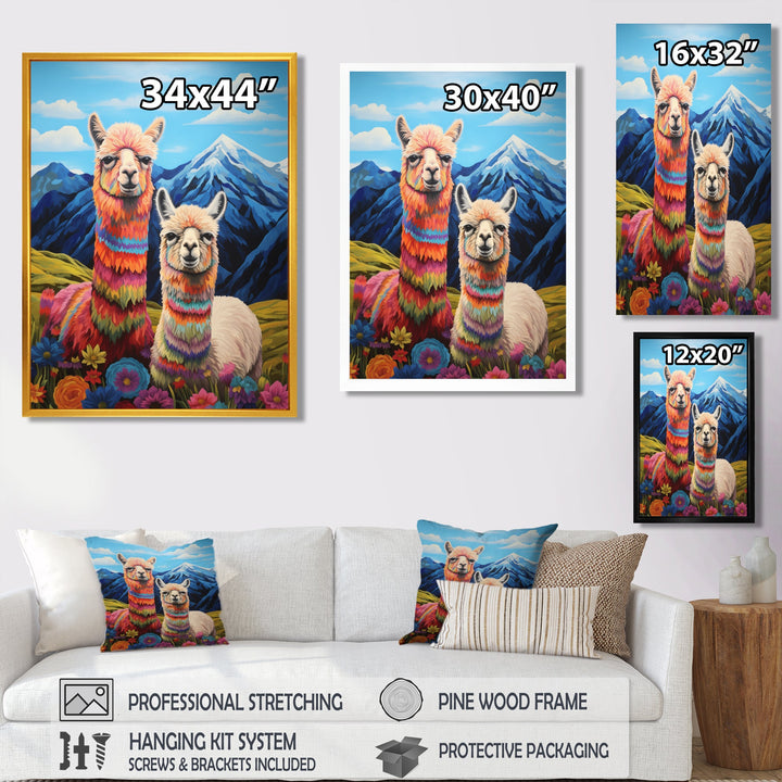 Colorful Alpacas in Chile mountain flower landscape - Llama Wall Art Prints