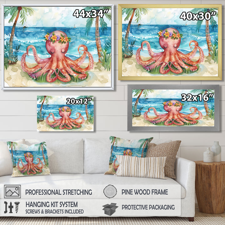 Octopus Meditating On The Beach In Hawaii - Octopus Framed Canvas Art