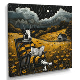 Cow Reading In The Meadow On A Rocking Chair - Cow Wall Decor